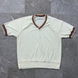 70s Vintage Alfie Short Sleeve Sweatshirt Mens Medium V Neck Ringer Shirt